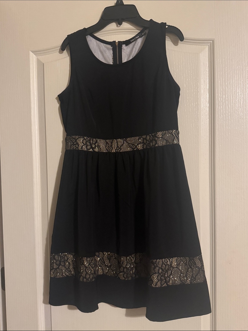Doe & Rae Black Dress with Gold Lace Accents